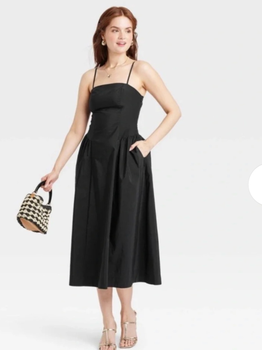 Women's Dropped Waist Midi A-Line Dress - A New Day black